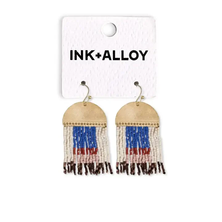 Birdie Abstract Beaded Fringe Earrings
