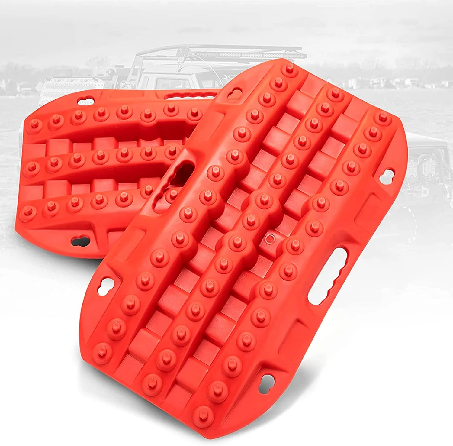 BUNKER INDUST Off Road Traction Boads, 2 Pcs Short Recovery Track Traction Mats for 4WD Mud, Sand, Snow Ramps-Red Tire Traction Tool (Without Strap)