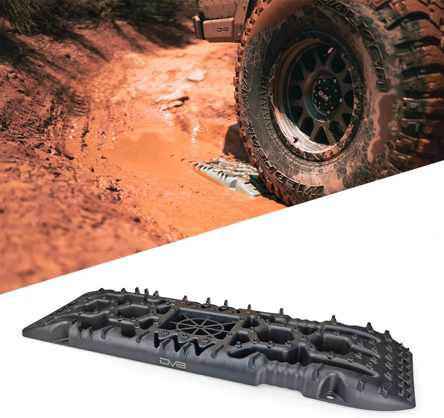 DV8 Offroad Offroad Traction Boards Compatible with Trucks, Car, SUV, & UTV's | Set of 2 Boards | 10 Ton Weight Rating | Sand, Mud, & Snow | Stackable | Storage Bag Included
