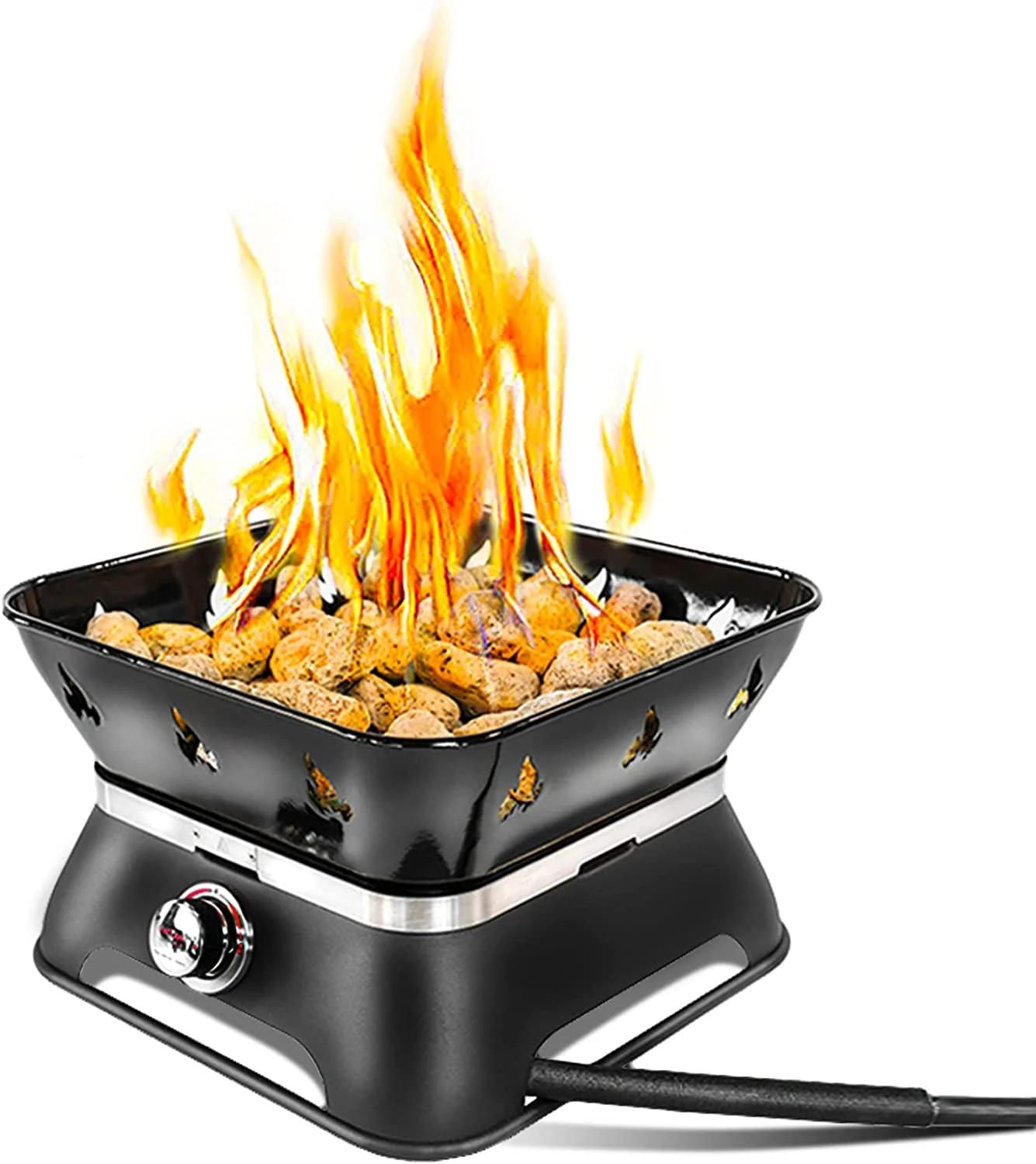 Firecube 805 Portable 14-Inch Square Propane Gas Fire Pit for Camping with Cover, Carry Kit and Lava Rock Stones, 58,000 BTU, Black