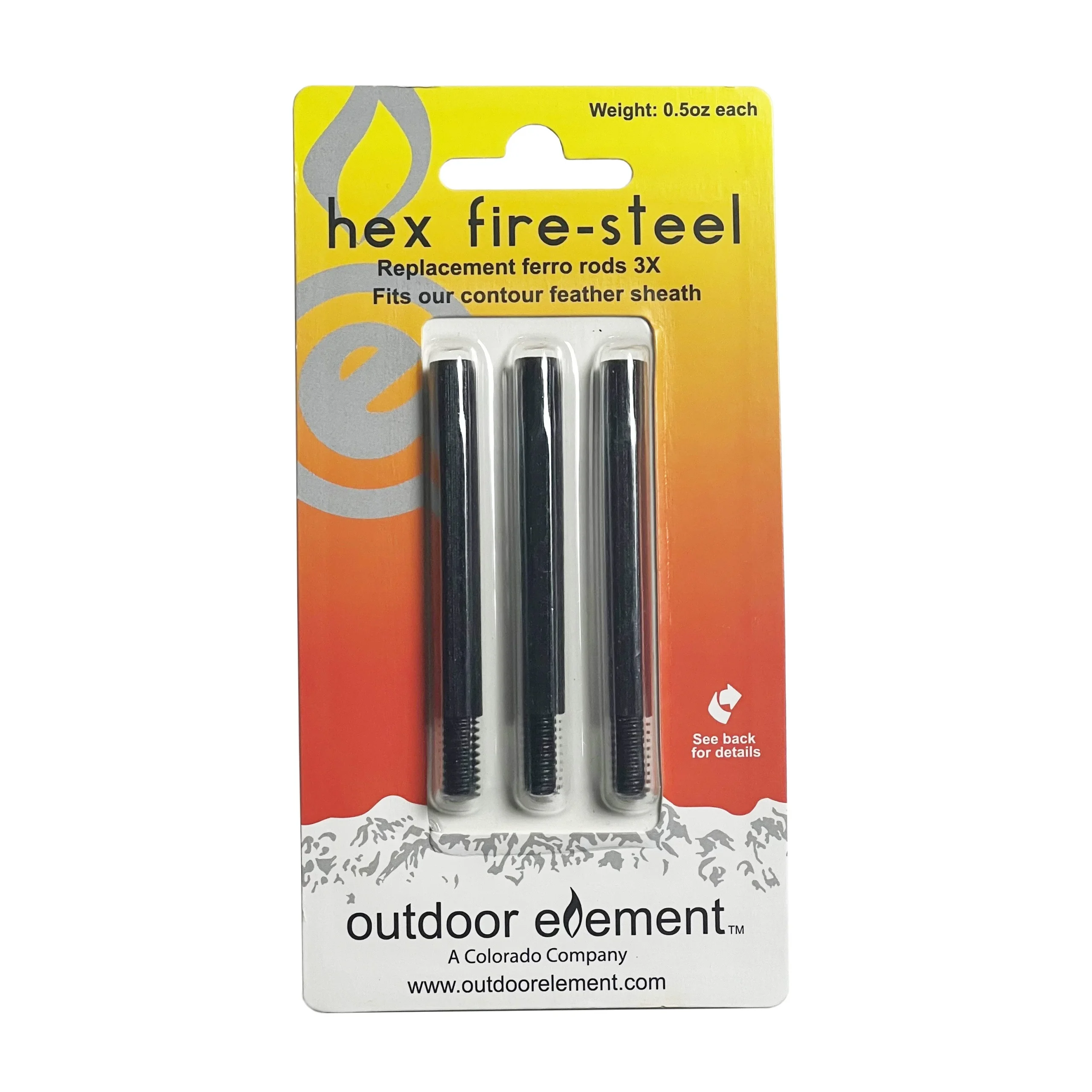 Hex Fire-Steel Replacement 3pk Ferro Rods for Contour Feather Knife
