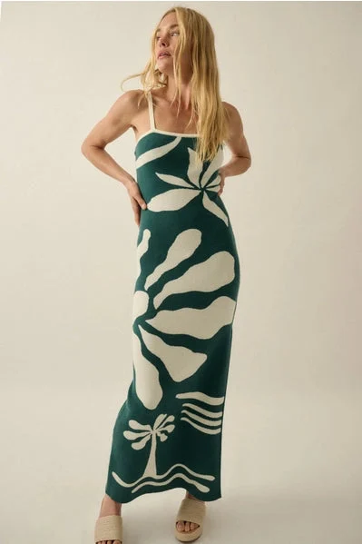 Jacquard-Knit Maxi Cami Sweater Dress