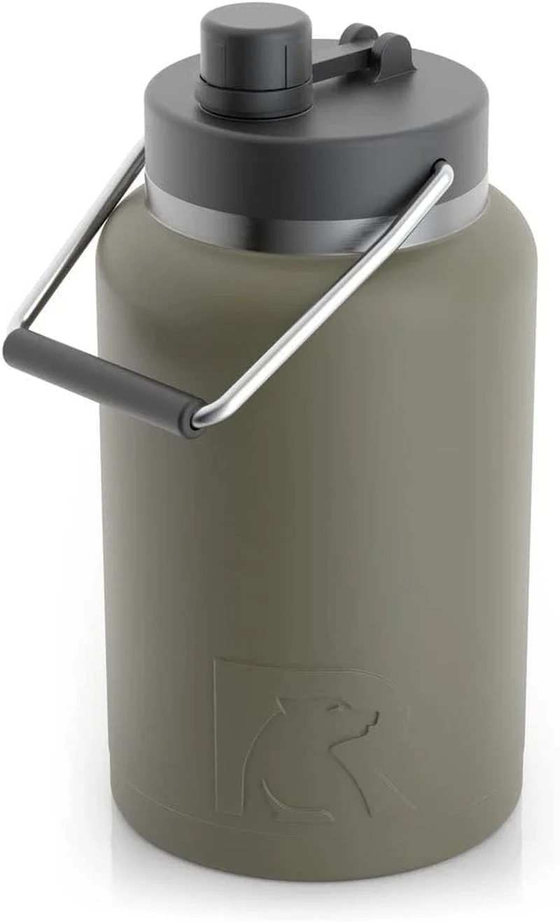 Jug with Handle, Half Gallon, Olive Matte, Large Double Vacuum Insulated Water Bottle, Stainless Steel Thermos for Hot & Cold Drinks, Sweat Proof, Great for Travel, Hiking & Camping