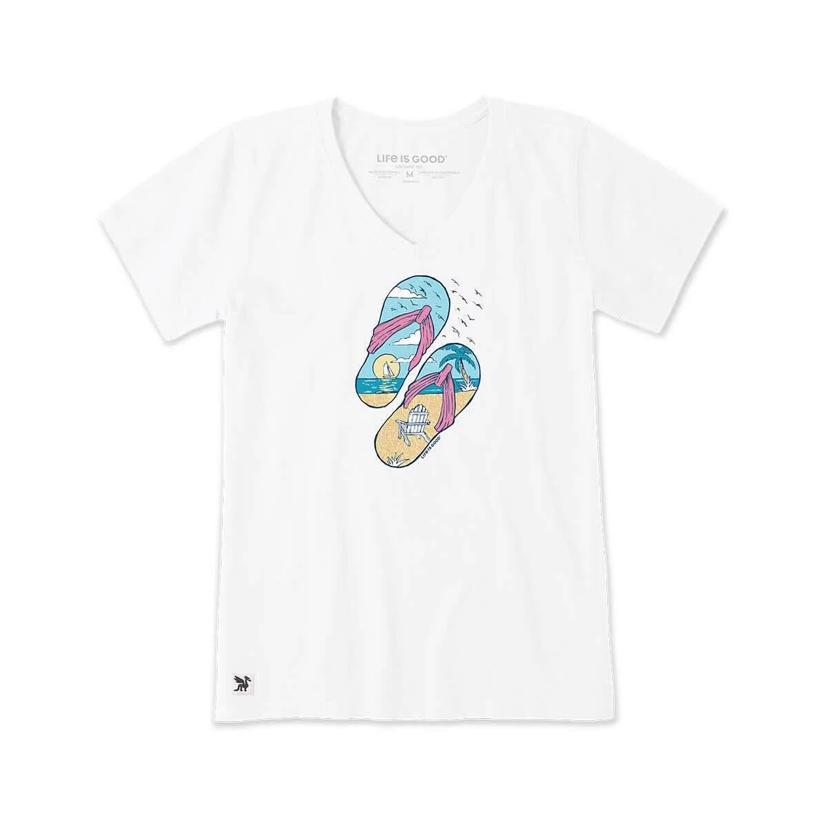 Life is Good Women's Beachy Sailing Flip Flops Short Sleeve Crusher-Lite V-Neck T-Shirt