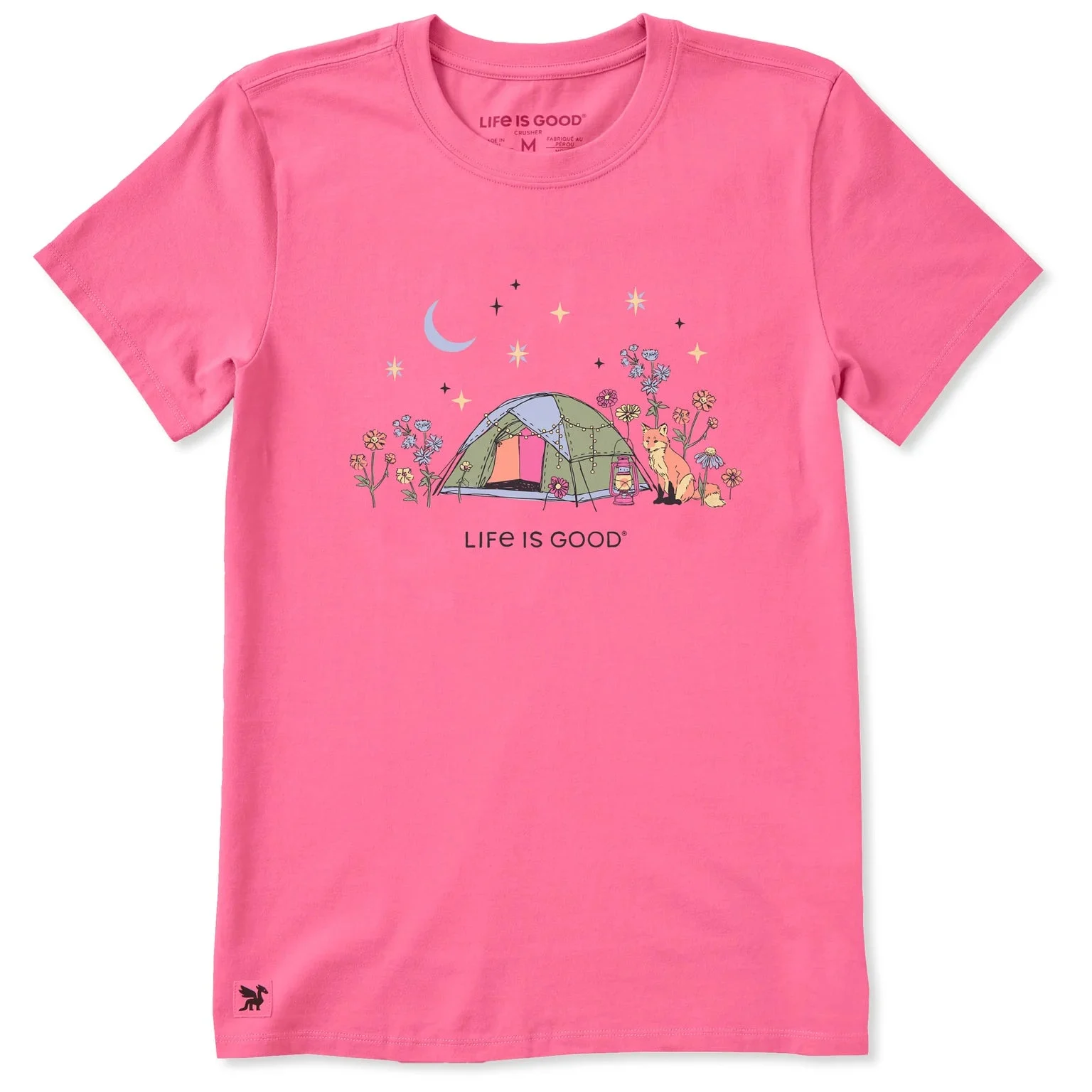 Life is Good Women's Camping Fox Flowers Short Sleeve Crusher-LITE Tee