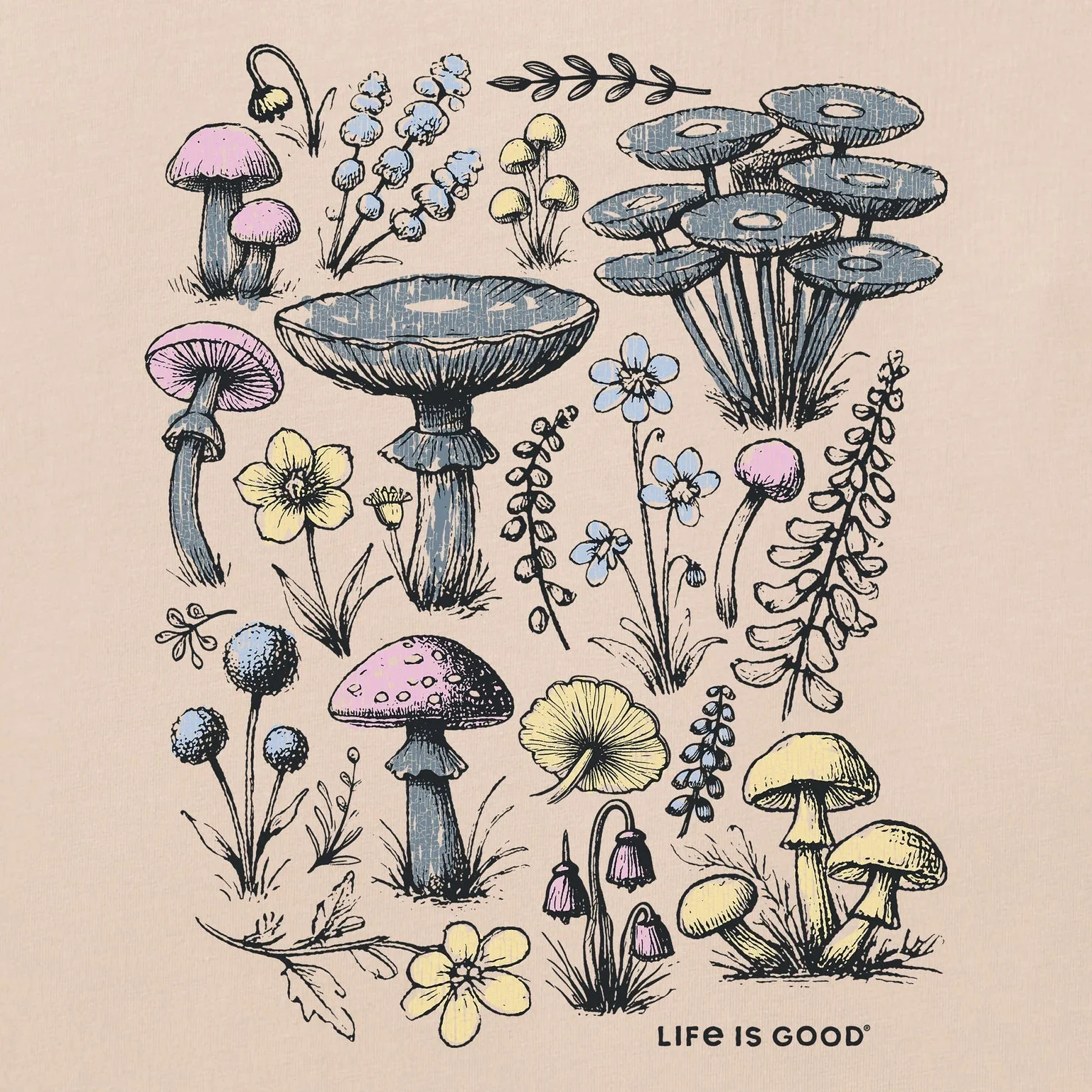 Life is Good Women's Collection of Mushrooms Short Sleeve Crusher Tee