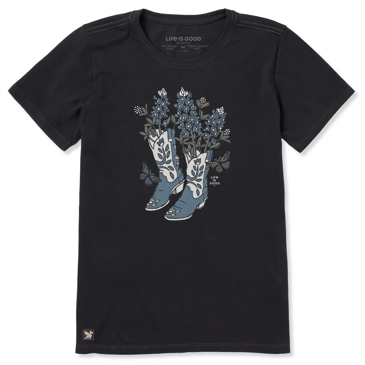 Life is Good Women's Flower Boots with Flowers Short Sleeve Crusher Tee