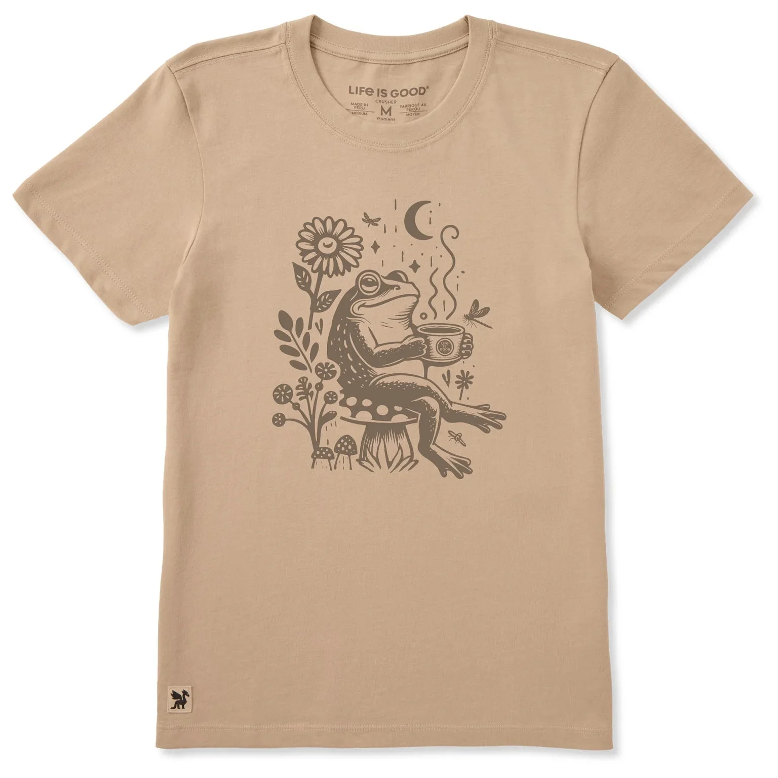 Life is Good Women's Frog on a Toadstool Coffee Short Sleeve Crusher Tee