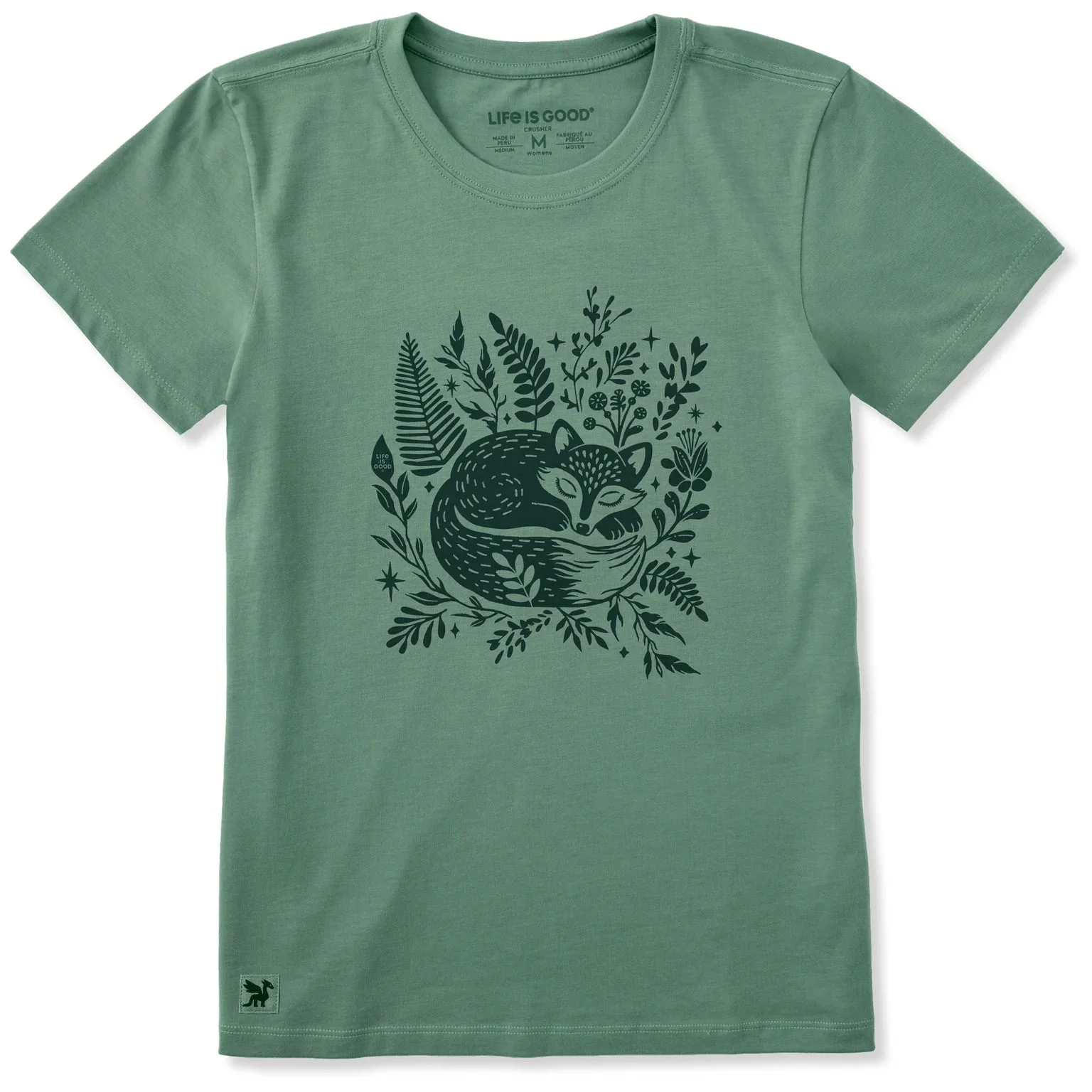 Life is Good Women's Sleeping Fox on Ferns Short Sleeve Crusher Tee