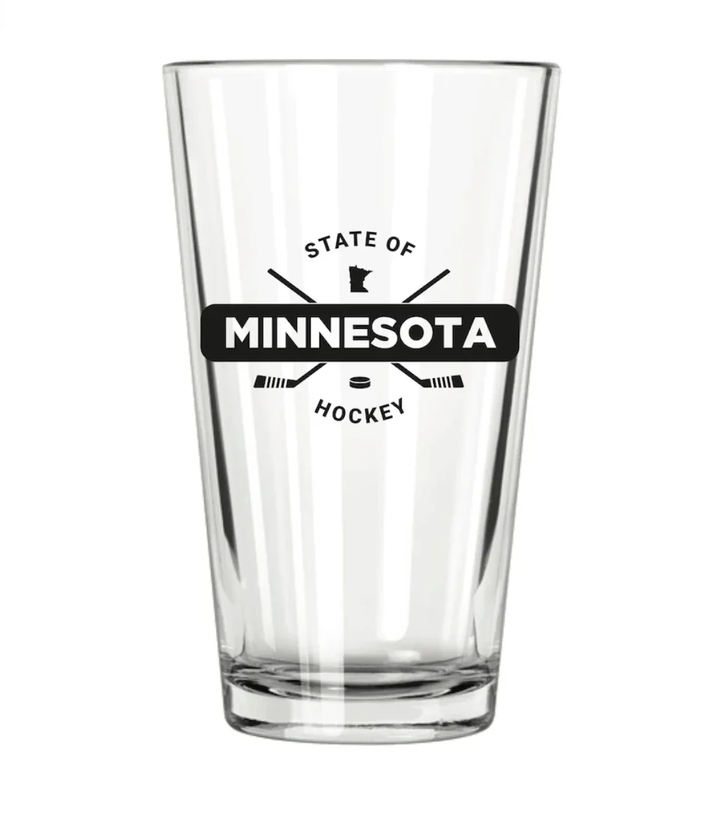 Minnesota State of Hockey Pint Glass