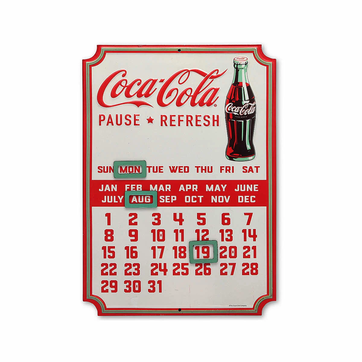 Open Road Brands Coca-Cola Calendar Embossed Metal Sign