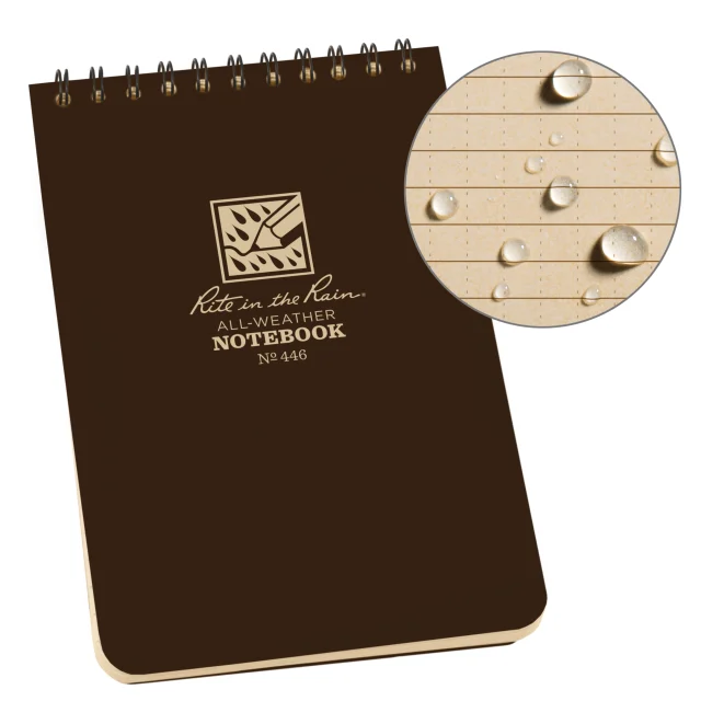 Weatherproof Notebook, 4 X 6 Universal Page Pattern Weatherproof Notepad, Brown Cover (No. 446)