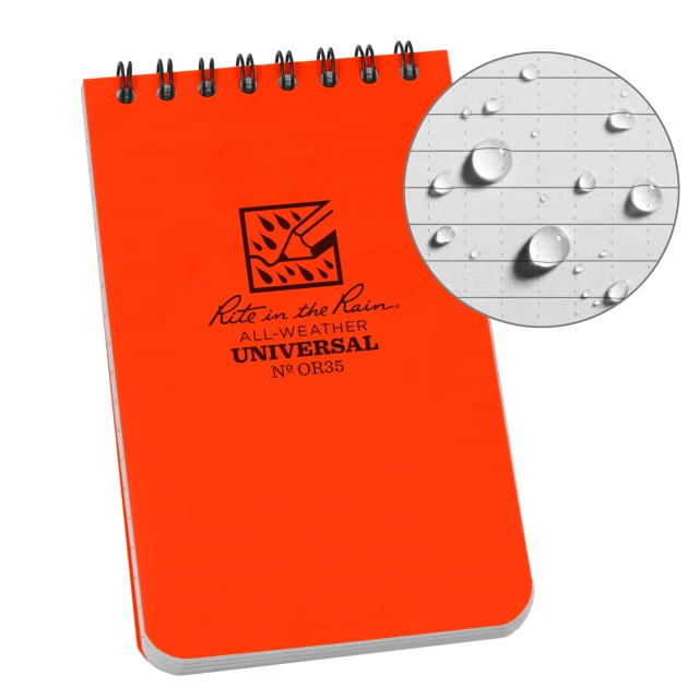 Weatherproof Top Spiral Notebook, 3 X 5, Orange Cover, Universal Pattern (No. Or35)