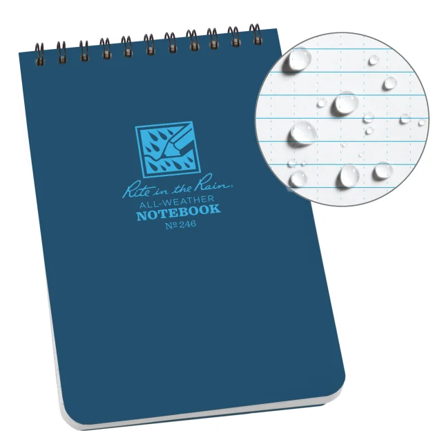 Weatherproof Top Spiral Notebook, 4 X 6, Blue Cover, Universal Pattern (No. 246)