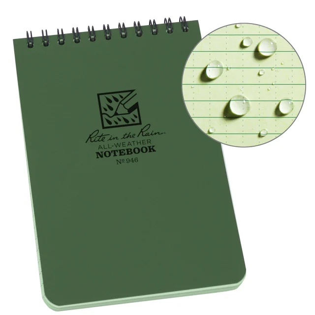 Weatherproof Top Spiral Notebook, 4 X 6, Green Cover, Universal Pattern (No. 946)