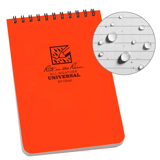 Weatherproof Top Spiral Notebook, 4 X 6, Orange Cover, Universal Pattern (No.or46)