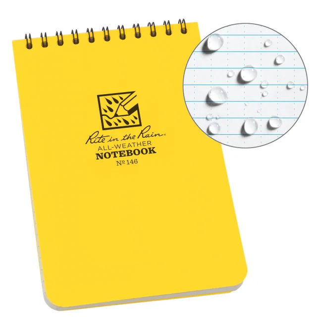 Weatherproof Top Spiral Notebook, 4 X 6, Yellow Cover, Universal Pattern (No. 146)