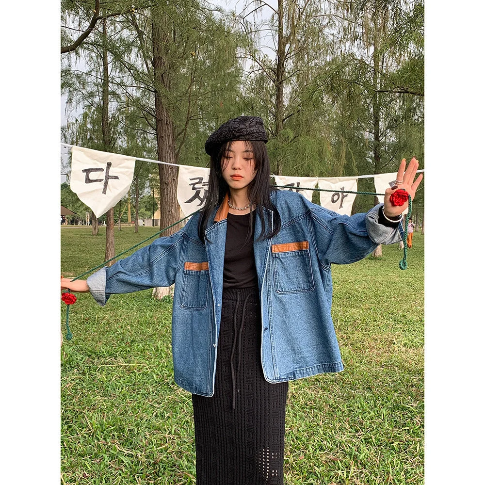 Women Loose PU Leather Camping Jacket