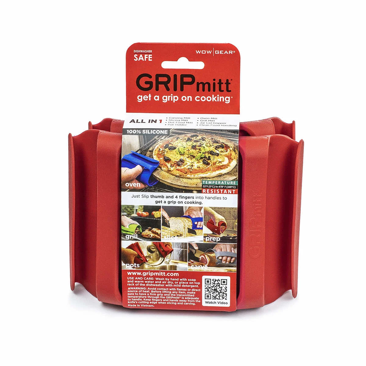 WOW Gear GRIPmitt Silicone Kitchen & BBQ Mitt Red 2-Pack